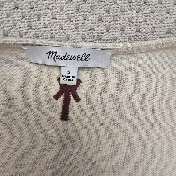 Madewell Embroidered  Top Raw Silk Noil Yarn Size Sm Beige Tribal Print Western - Picture 7 of 14